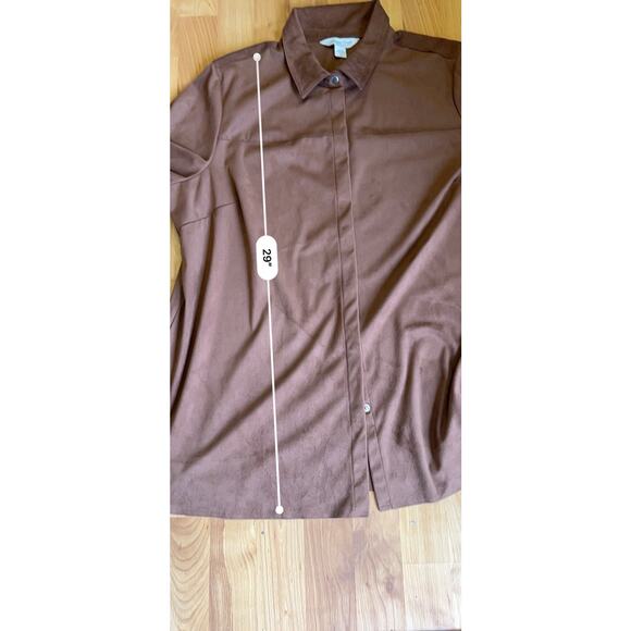 Coldwater Creek Snap Front Faux Suede Shirt Brown Women's 1X - Picture 6 of 6